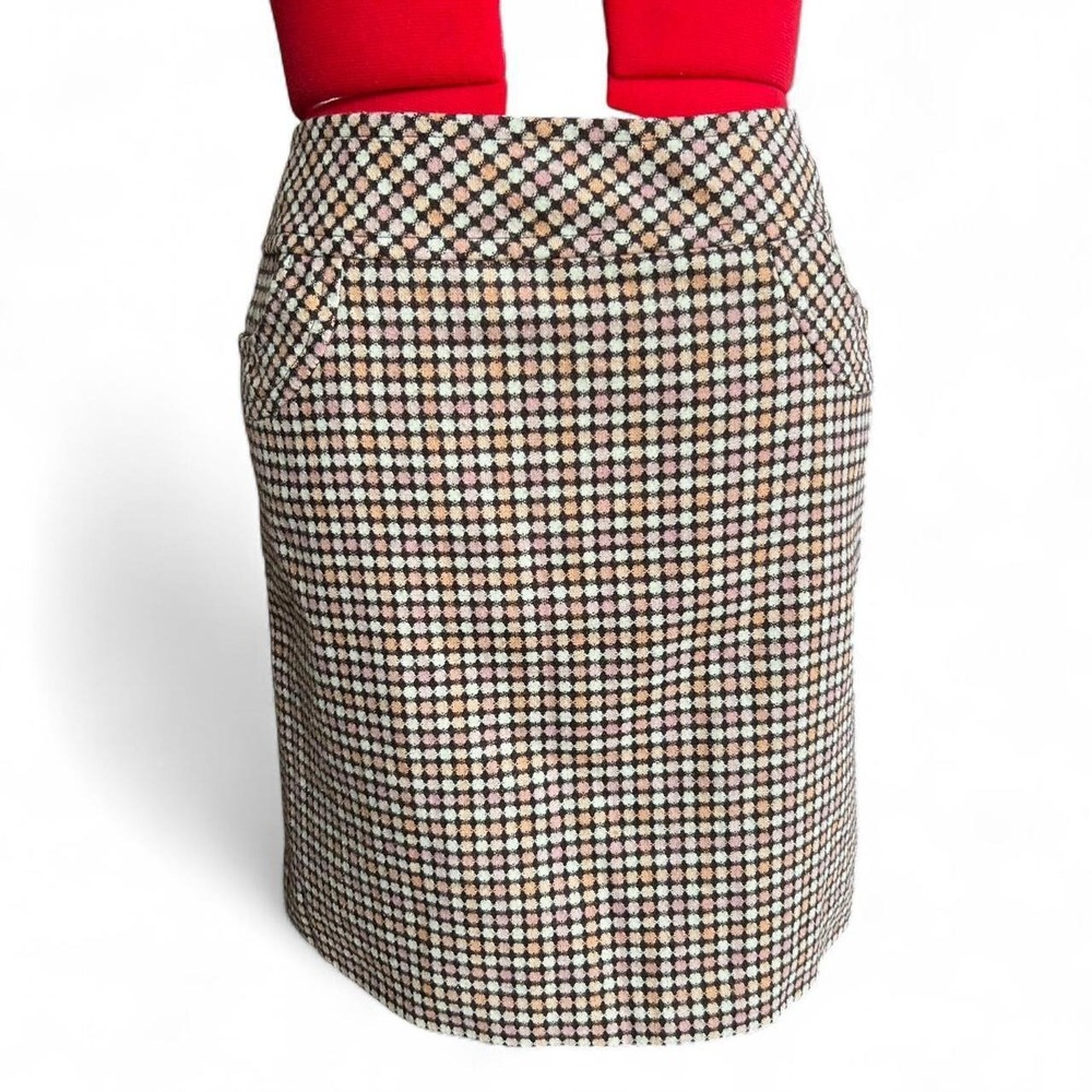 Loft Wool Blend 70s Inspired Geometric Pink & Brown Mini Skirt Pockets Zip - Picture 6 of 8